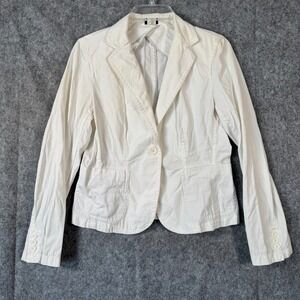 Vtg J Crew Blazer Womens Medium White Academia Equestrian Jacket Preppy Work‎